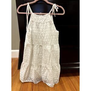 Zara White Eyelet Embroidered Mini Dress Tie Straps Size Small